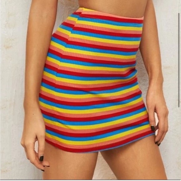 Rainbow Striped Bodycon Mini Skirt - Picture 3 of 5